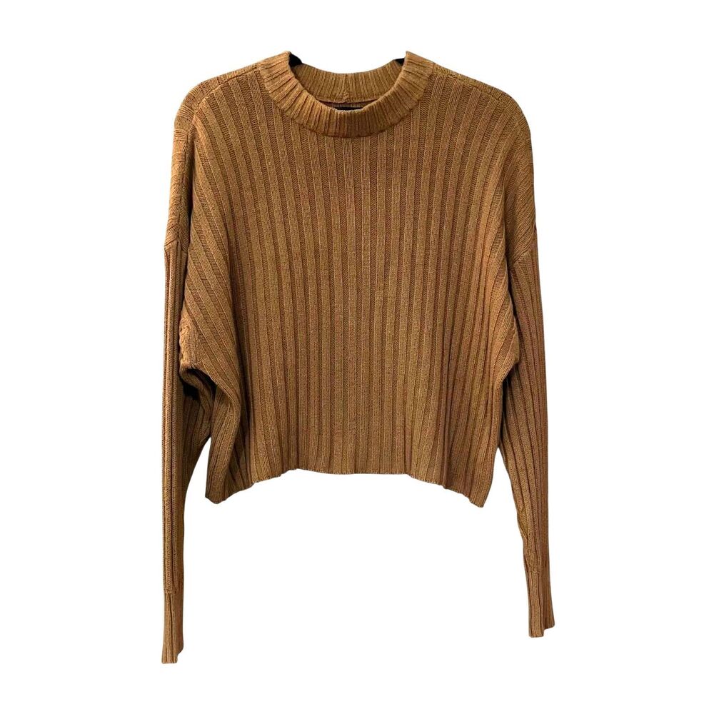 American Eagle wide ribbed slouchy long sleeve cropped crewneck sweater